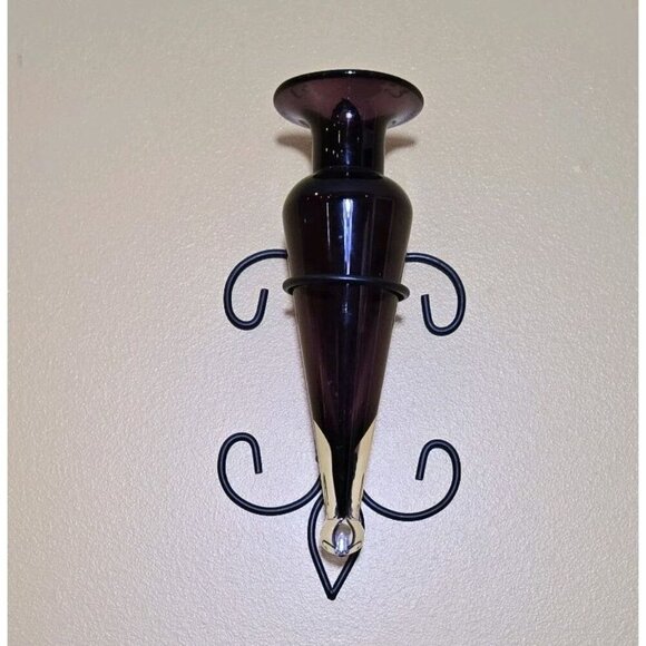Amphora Vase on Fleur De Lis Sconce Purple Black Aubergine Wall Decor Hanging - Picture 10 of 10